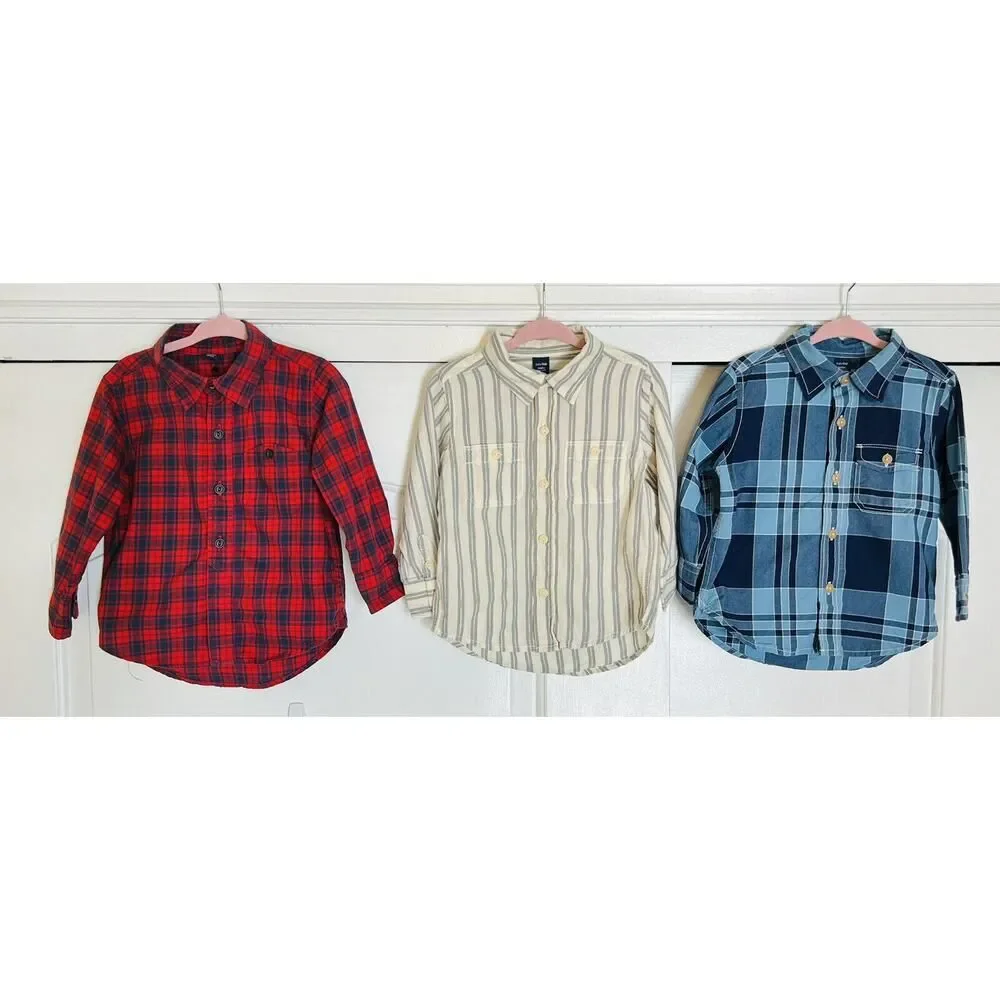 BABY GAP Set Lot of 3 Toddler Boy Button Down Collared Casual Dress Shirt 18-24m